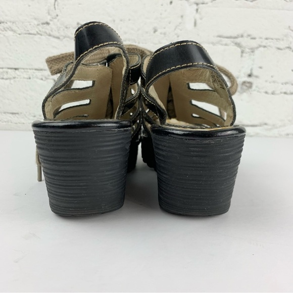 Fly London Yito Patent Black Leather Lace Up Wedge Sandals 36 - Picture 8 of 13